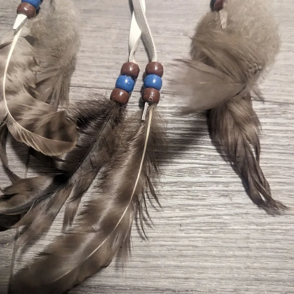 lot #105 Handmade set of 2 Leather Dreamcatchers with Feathers Beads Accents